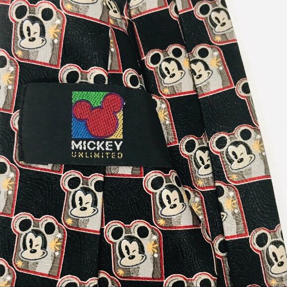 Disney Mickey Mouse Winking Tie Black Red Gray - Picture 4 of 6